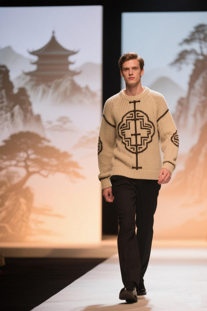 Miesten kiinalaistyylinen pusero tasaiselle neulekoneelle